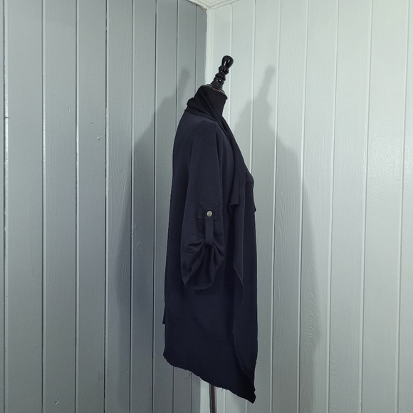 Mod-O-Doc Women's Sz S Black Waterfall Open Front Cardigan 3/4 Sleeve Lagenlook - Picture 9 of 13